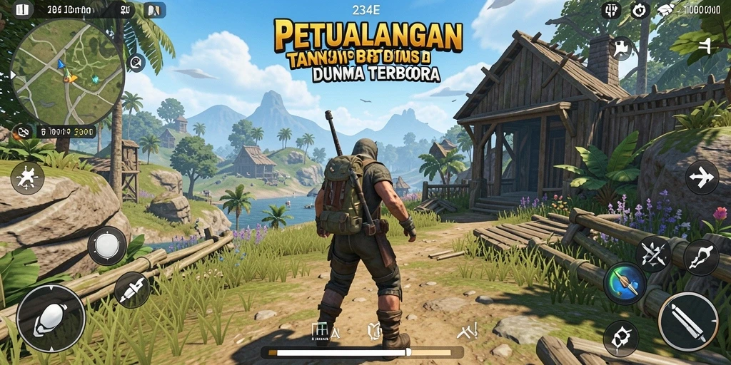 Screenshot gameplay 234E menampilkan petualangan seru di dunia terbuka.