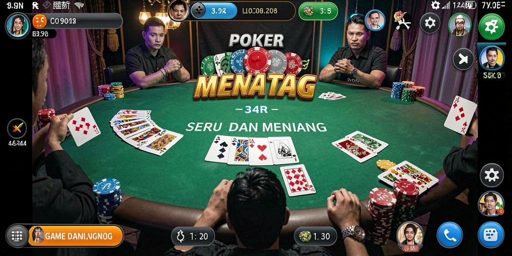 Tampilan gameplay Poker yang mendebarkan dan interaktif.