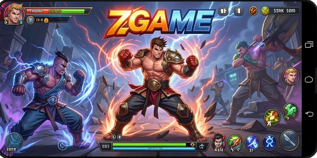 Gameplay mendebarkan dalam 7GAME dengan pertarungan seru melawan lawan.