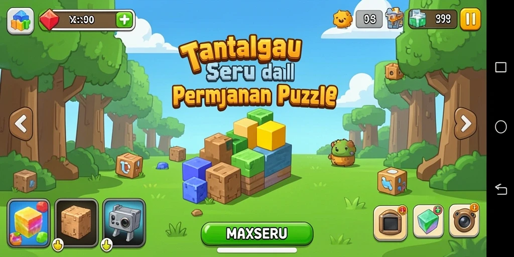 Screenshot gameplay MAXSERU menunjukkan tantangan Puzzle yang menarik.