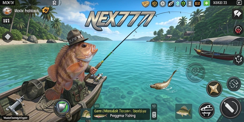 Tampilan gameplay NEX777 saat menangkap ikan di laut.