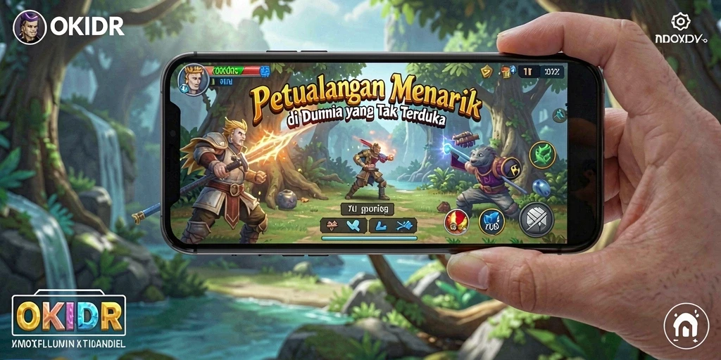 Tangkapan layar gameplay OKIDR yang menampilkan eksplorasi dunia petualangan.