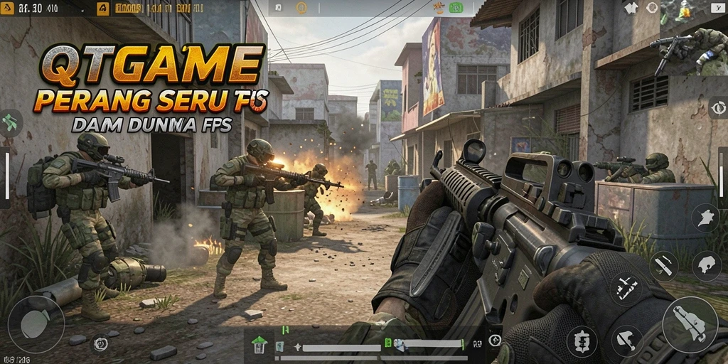 Screenshot menampilkan pertempuran intens di QTGAME dengan grafis menakjubkan.