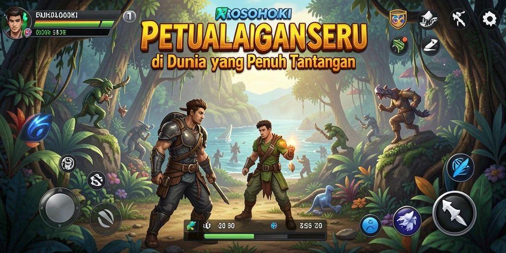 Screenshot gameplay menampilkan aksi seru dan eksplorasi di dunia <strong>ROSOHOKI</strong>.