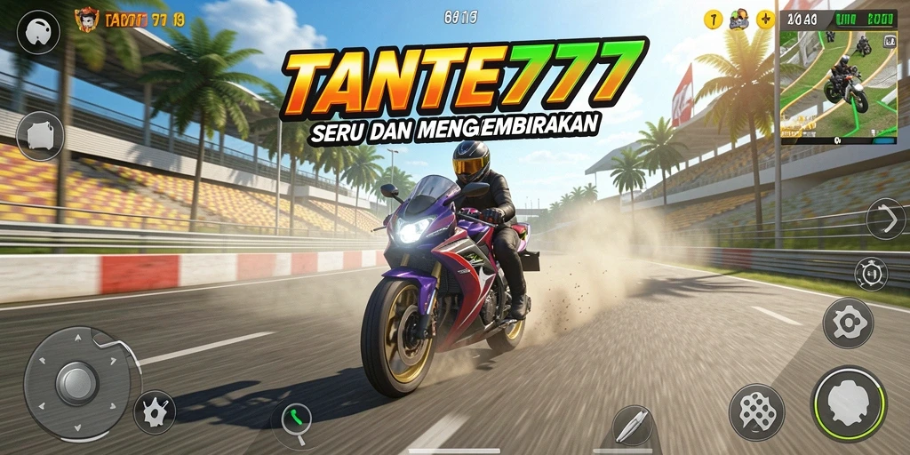 Screenshot gameplay <strong>TANTE777</strong> menunjukkan balapan motor yang seru dan menegangkan.