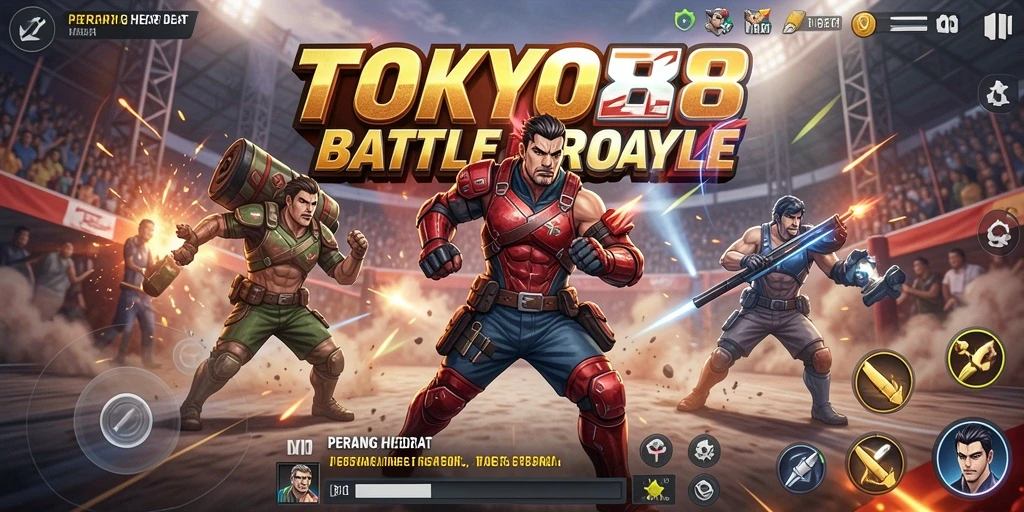 Tangkapan layar gameplay <strong>TOKYO88</strong> menunjukkan aksi intens Battle Royale yang menegangkan.